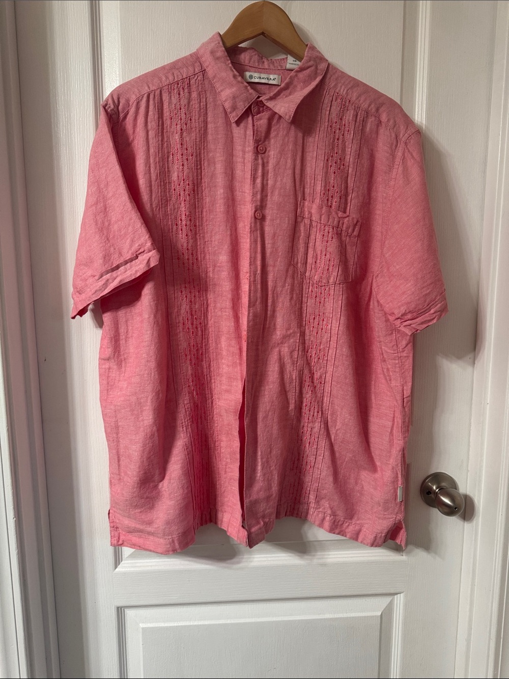 Cubavera Pink Short-Sleeve Button-Down Guayabera-Style Shirt